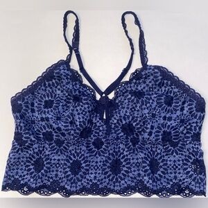Med. Aerie Bralette Y Racerback Soft Bra Blue Floral Lace Bralette Pad Pockets